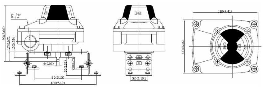 Drawing and Dimension of ALS200PA23 series limit switch box, ALS200PA23 series valve monitor