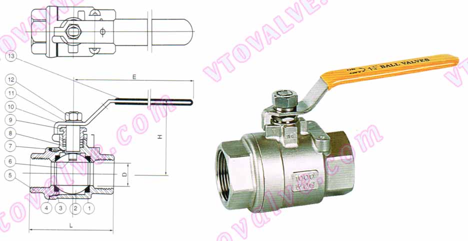 Drawing for 2PC Female Threaded Ball Valves